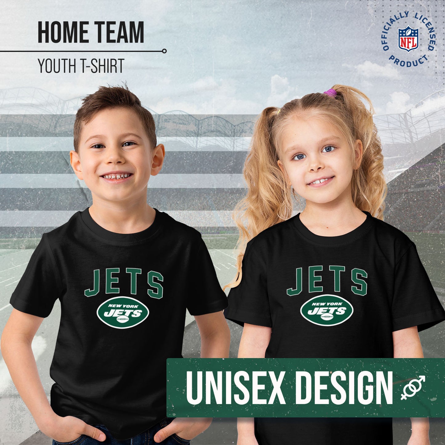 New York Jets NFL Youth Home Team Tee- Youth Pro Football T-Shirt For Boys & Girls Kids clothes - Black