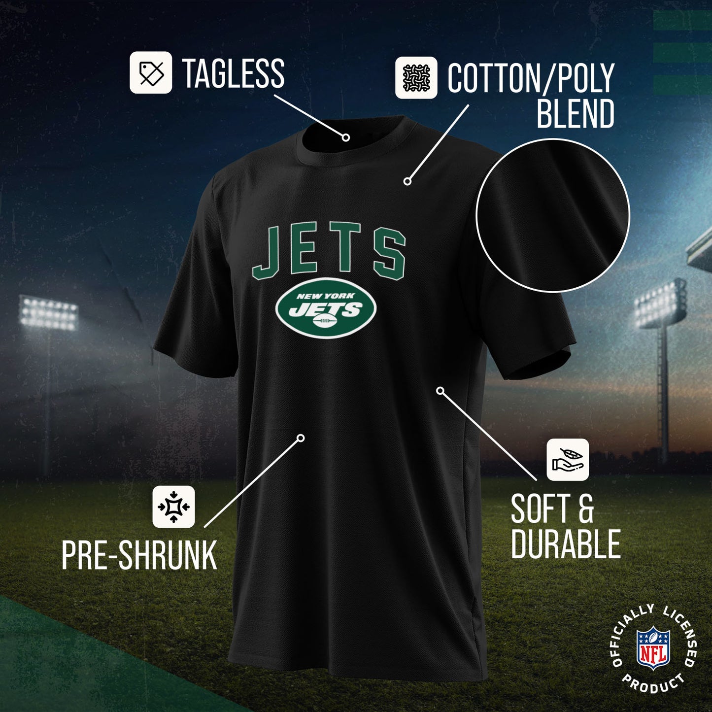 New York Jets NFL Youth Home Team Tee- Youth Pro Football T-Shirt For Boys & Girls Kids clothes - Black