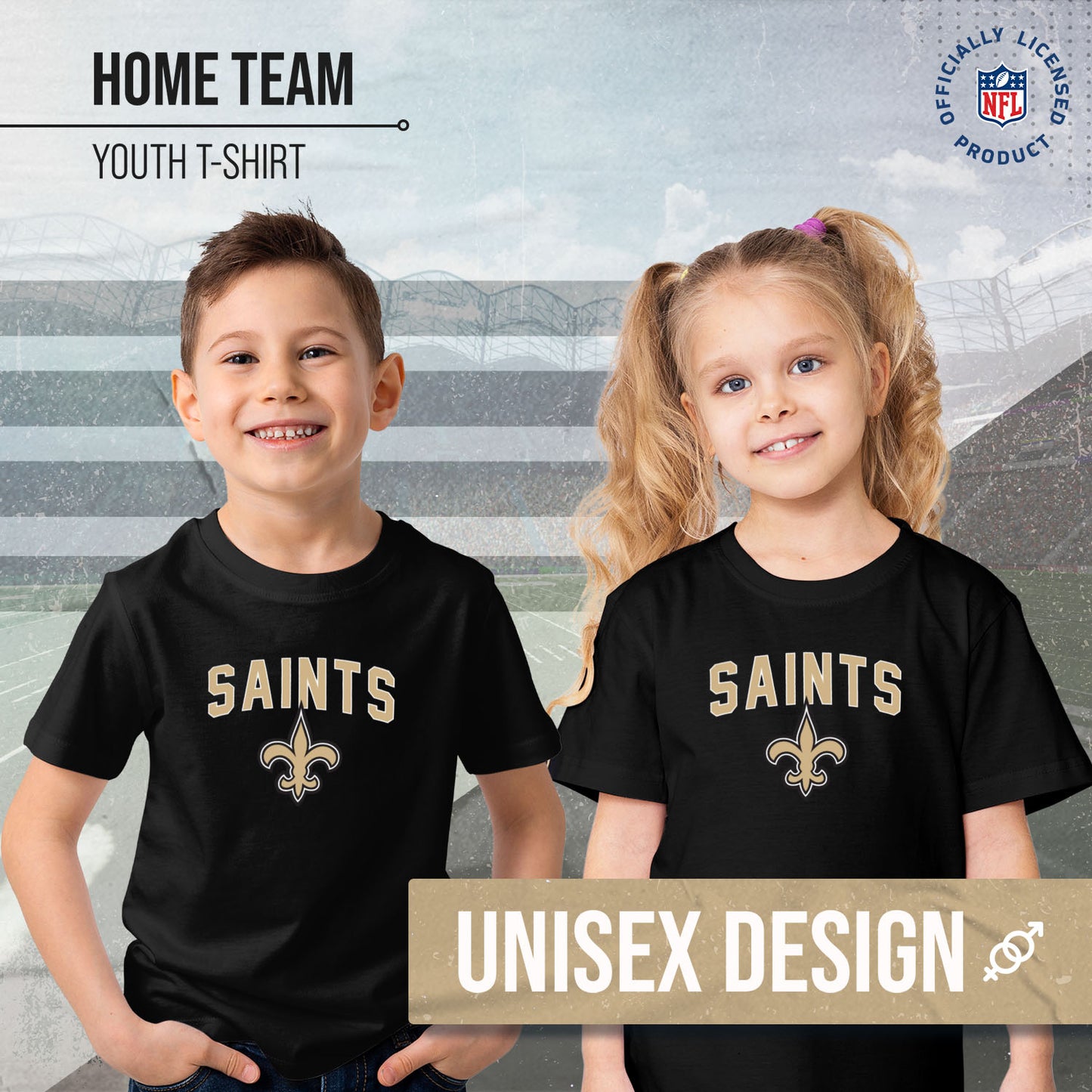 New Orleans Saints NFL Youth Home Team Tee- Youth Pro Football T-Shirt For Boys & Girls Kids clothes - Black