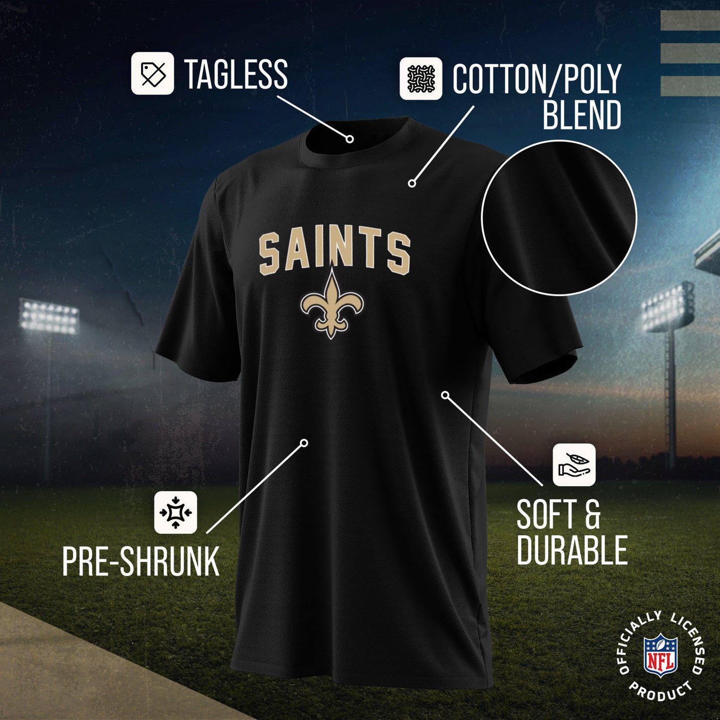 New Orleans Saints NFL Youth Home Team Tee- Youth Pro Football T-Shirt For Boys & Girls Kids clothes - Black