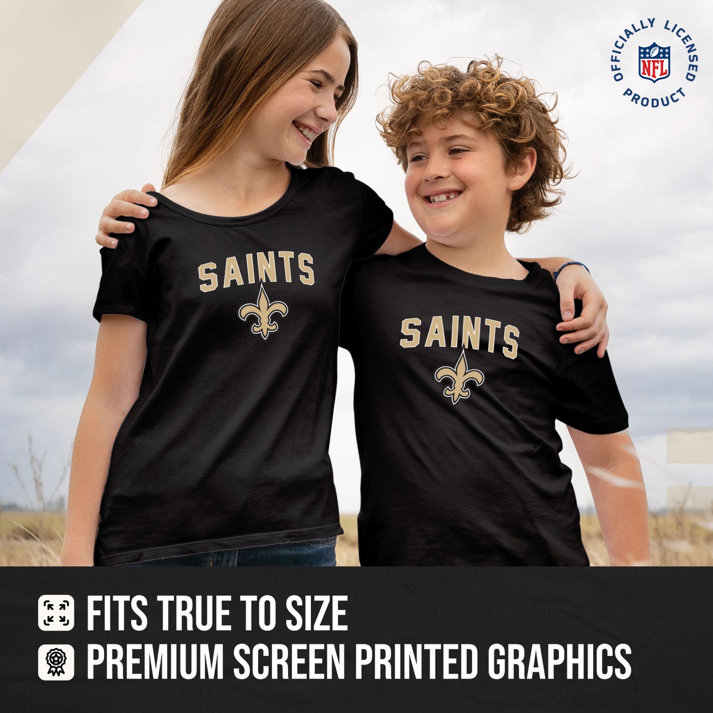 New Orleans Saints NFL Youth Home Team Tee- Youth Pro Football T-Shirt For Boys & Girls Kids clothes - Black