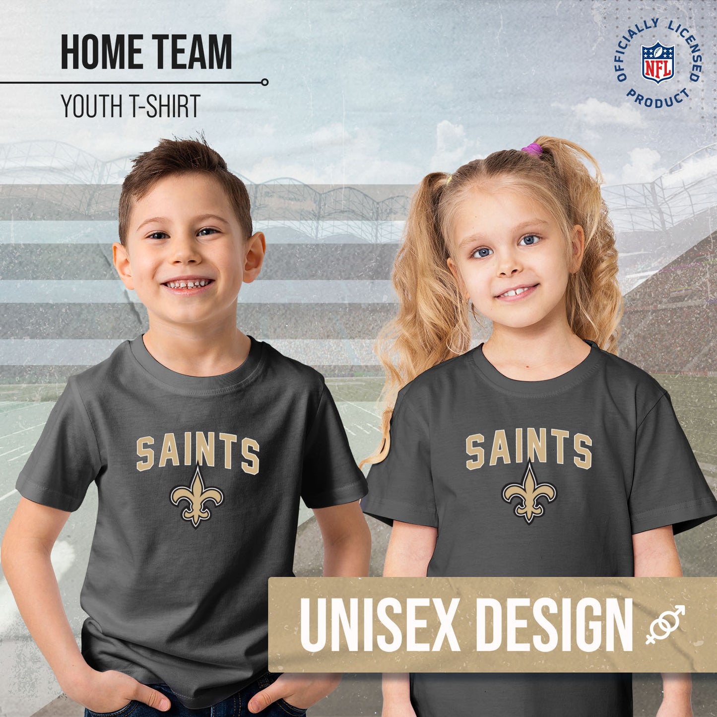 New Orleans Saints NFL Youth Home Team Tee- Youth Pro Football T-Shirt For Boys & Girls Kids clothes - Sport Gray
