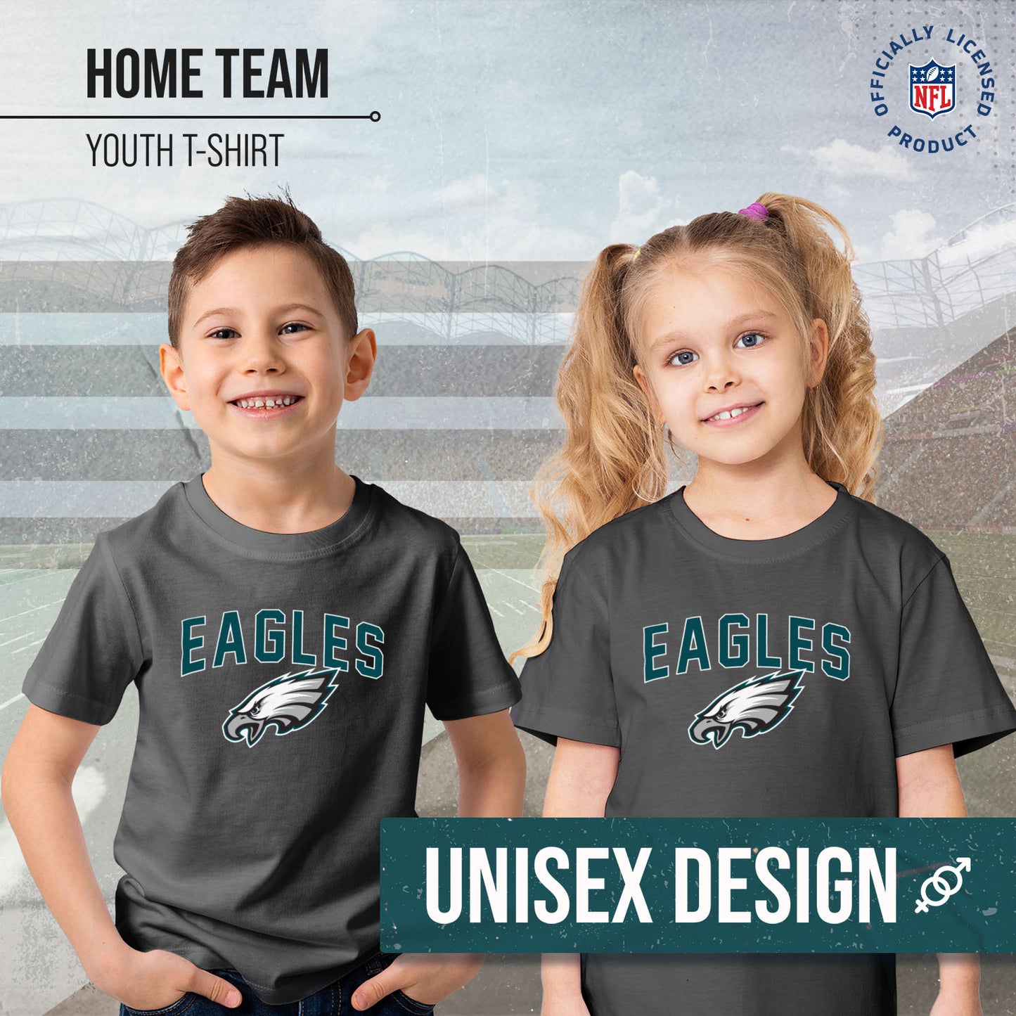 Philadelphia Eagles NFL Youth Home Team Tee- Youth Pro Football T-Shirt For Boys & Girls Kids clothes - Sport Gray