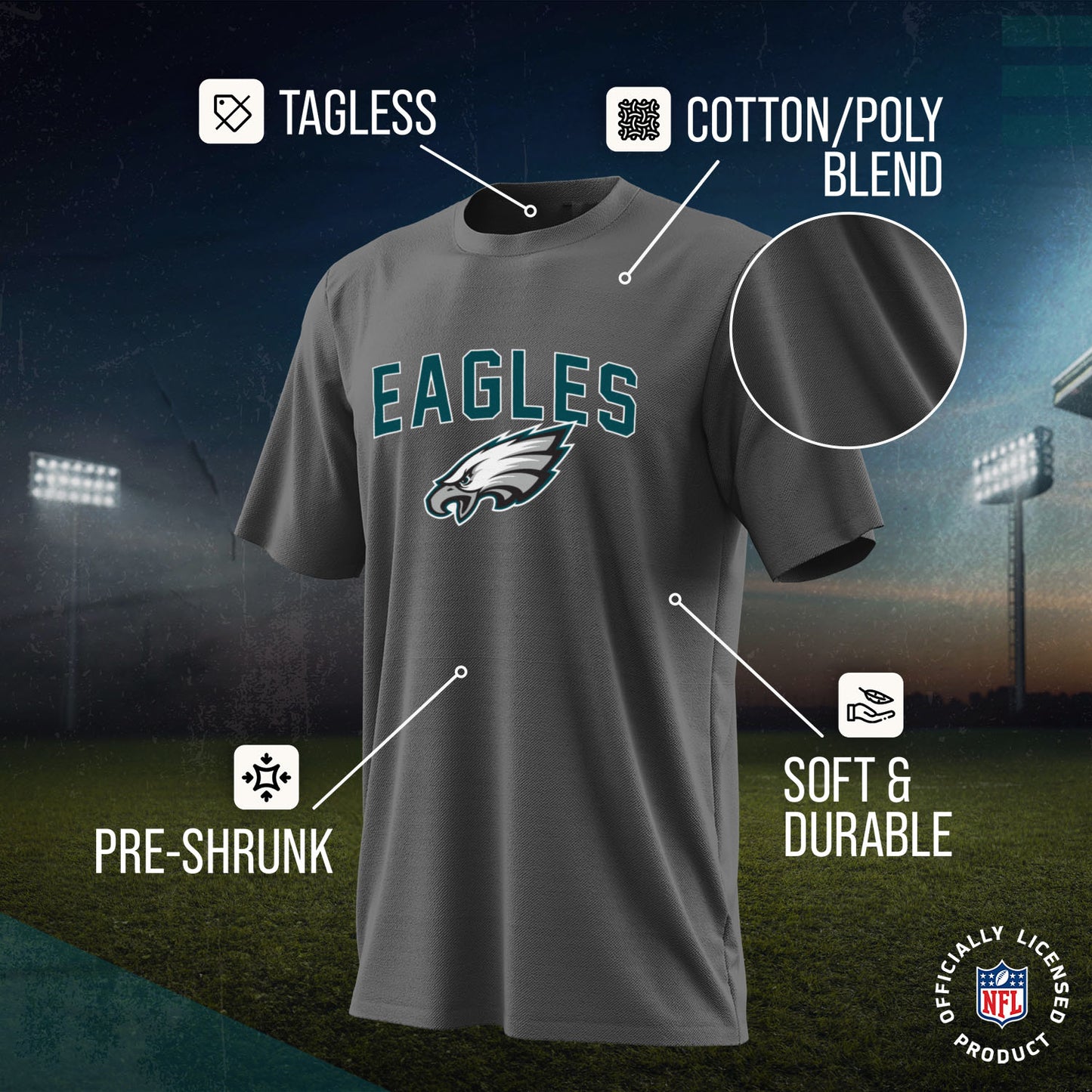 Philadelphia Eagles NFL Youth Home Team Tee- Youth Pro Football T-Shirt For Boys & Girls Kids clothes - Sport Gray