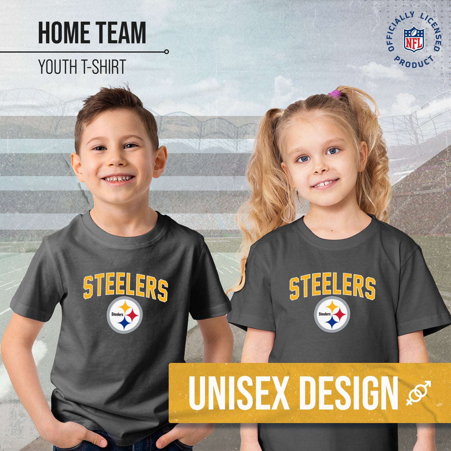 Pittsburgh Steelers NFL Youth Home Team Tee- Youth Pro Football T-Shirt For Boys & Girls Kids clothes - Sport Gray