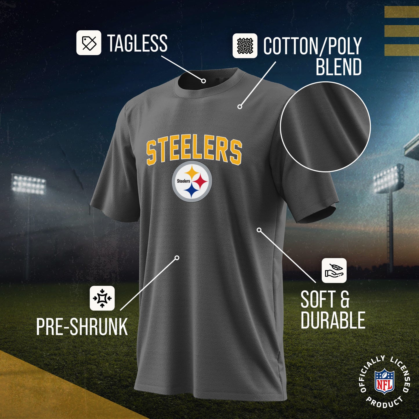 Pittsburgh Steelers NFL Youth Home Team Tee- Youth Pro Football T-Shirt For Boys & Girls Kids clothes - Sport Gray