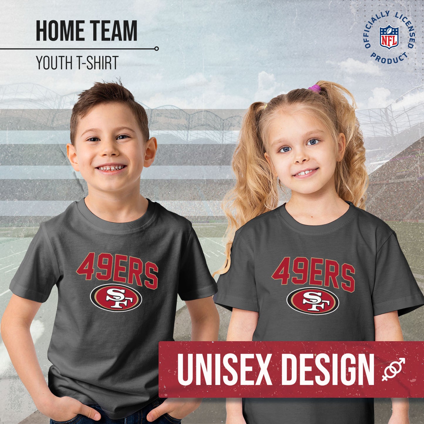 San Francisco 49ers NFL Youth Home Team Tee- Youth Pro Football T-Shirt For Boys & Girls Kids clothes - Sport Gray