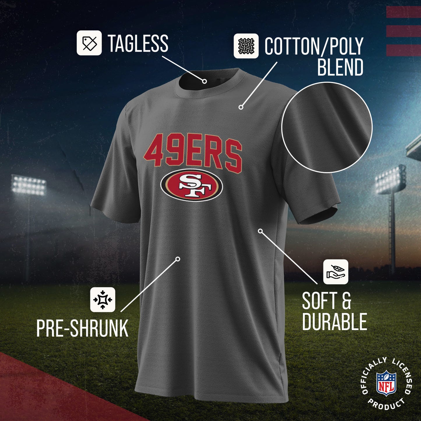 San Francisco 49ers NFL Youth Home Team Tee- Youth Pro Football T-Shirt For Boys & Girls Kids clothes - Sport Gray