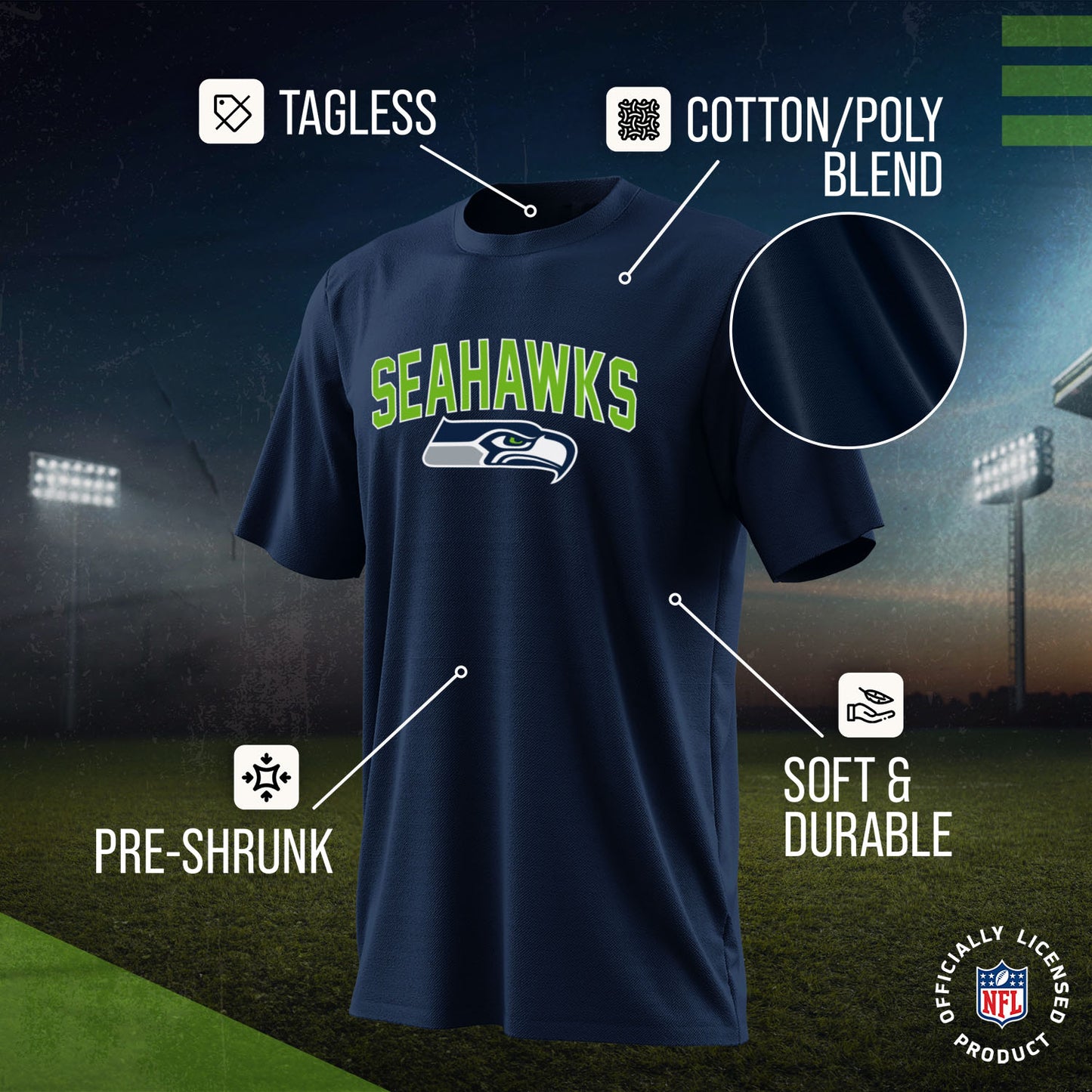 Seattle Seahawks NFL Youth Home Team Tee- Youth Pro Football T-Shirt For Boys & Girls Kids clothes - Navy