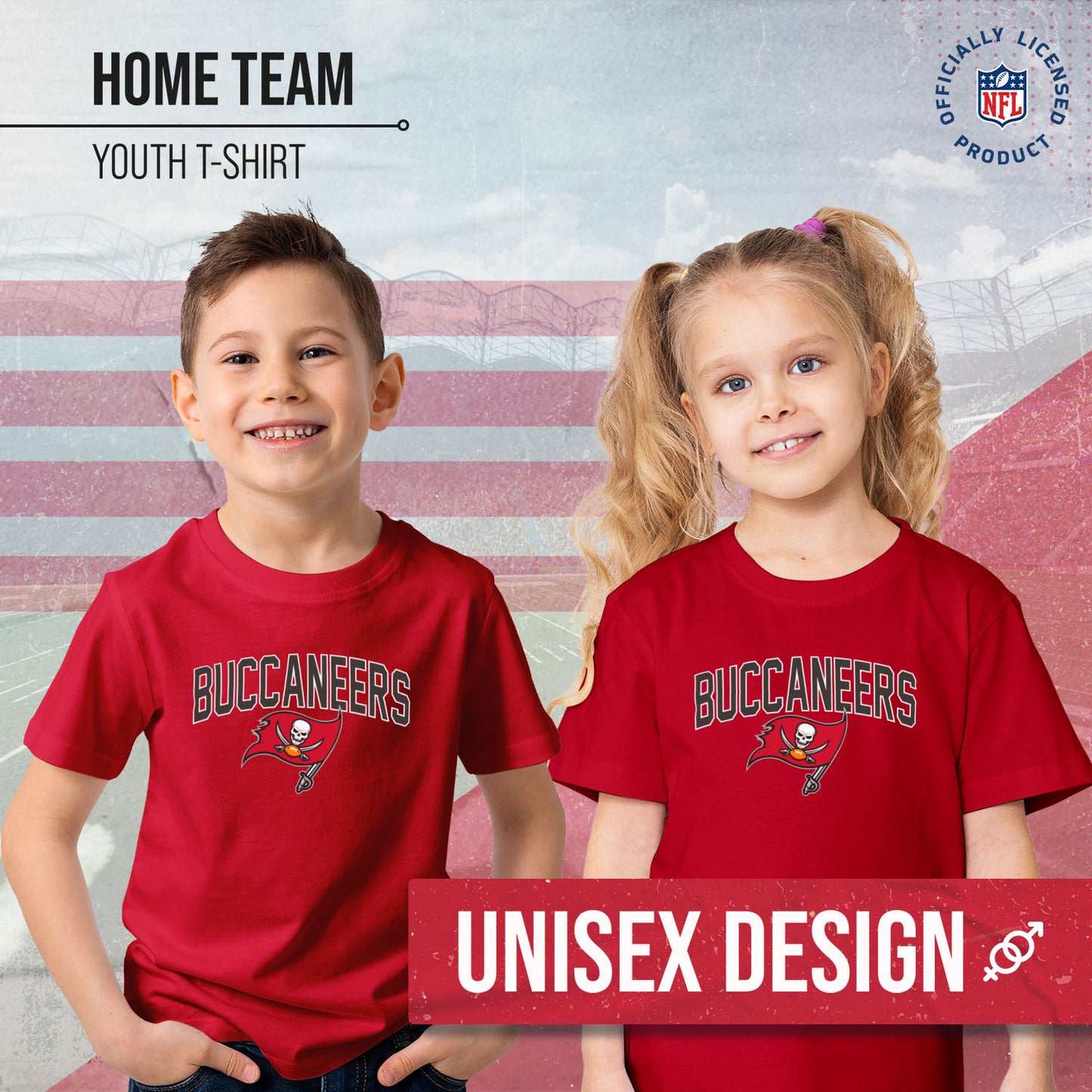 Tampa Bay Buccaneers NFL Youth Home Team Tee- Youth Pro Football T-Shirt For Boys & Girls Kids clothes - Red