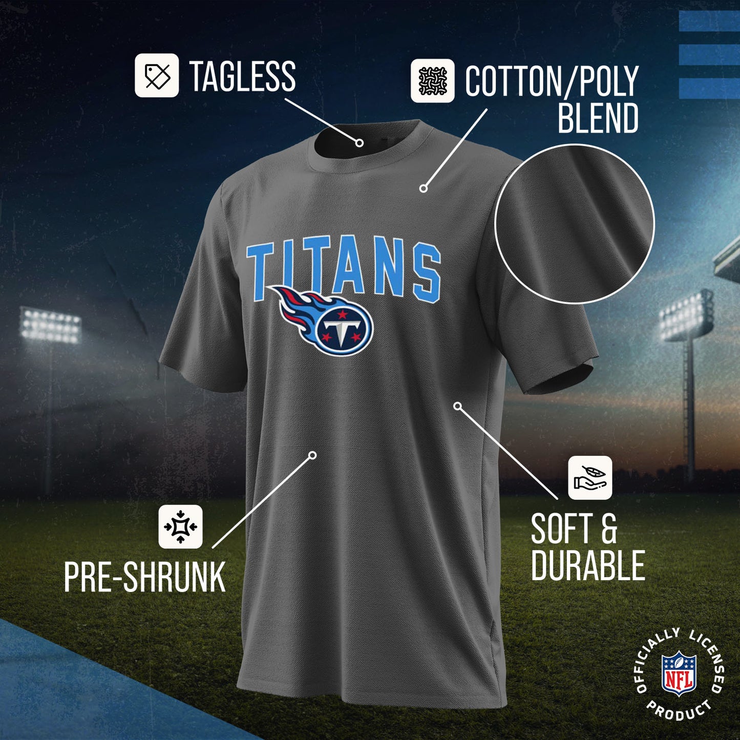 Tennessee Titans NFL Youth Home Team Tee- Youth Pro Football T-Shirt For Boys & Girls Kids clothes - Sport Gray