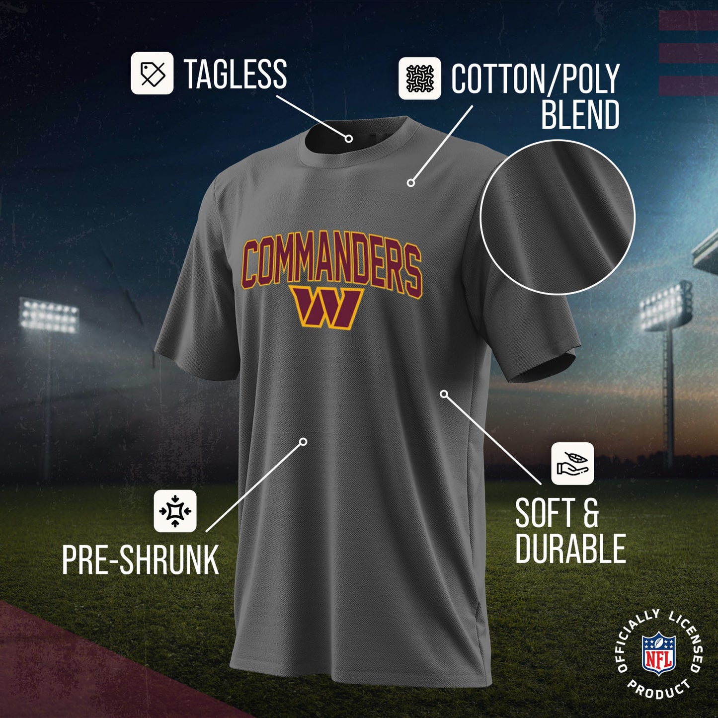 Washington Commanders NFL Youth Home Team Tee- Youth Pro Football T-Shirt For Boys & Girls Kids clothes - Sport Gray