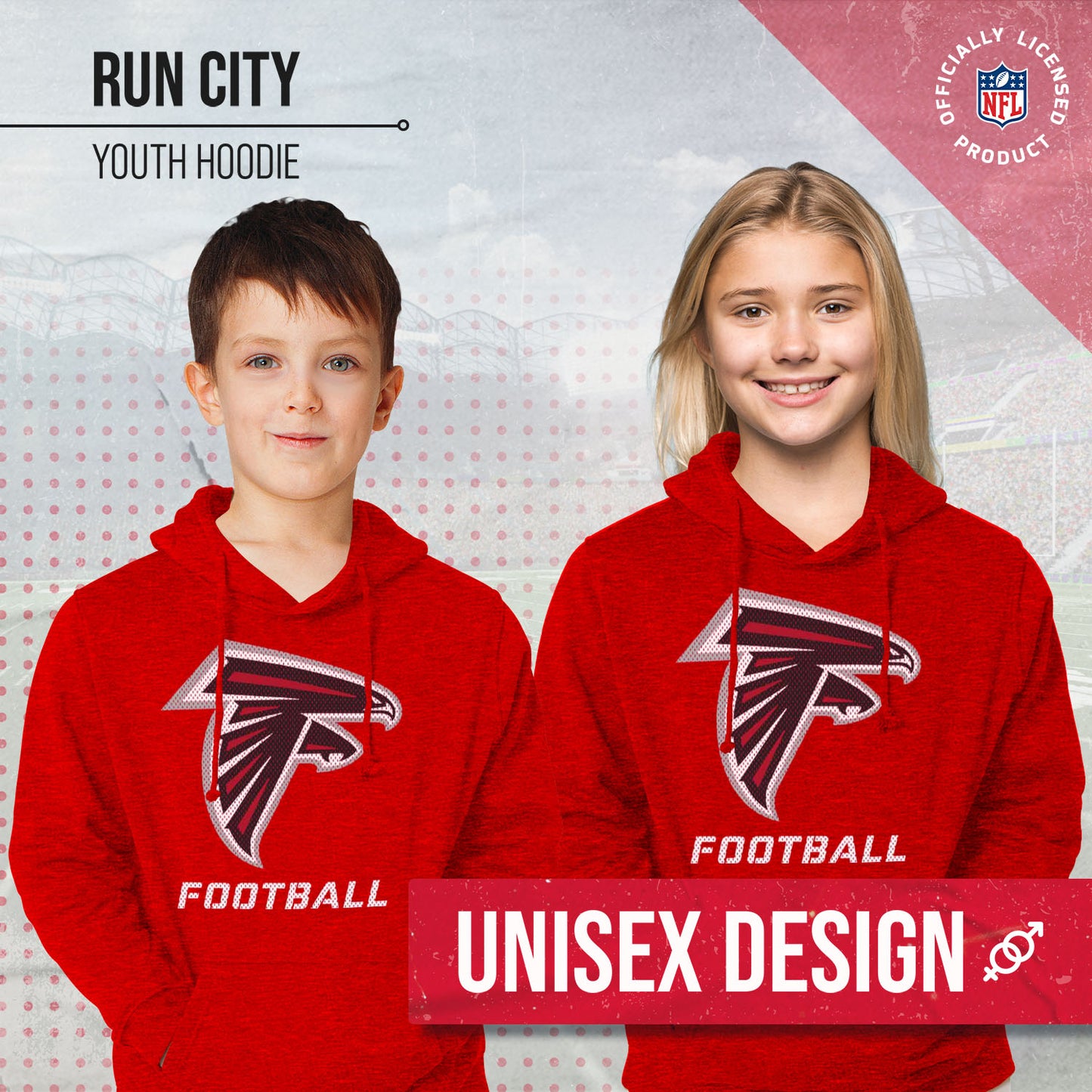 Atlanta Falcons NFL Youth Run City Hoodie- Kids Pro Football Pullover Sweatshirt- Officially Licensed - Red