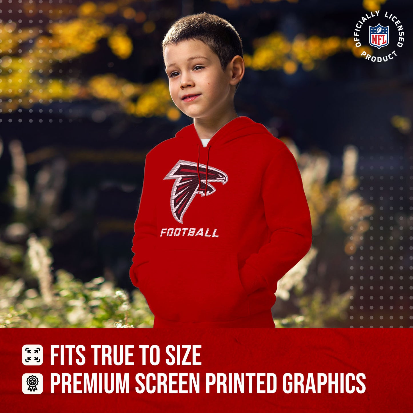 Atlanta Falcons NFL Youth Run City Hoodie- Kids Pro Football Pullover Sweatshirt- Officially Licensed - Red