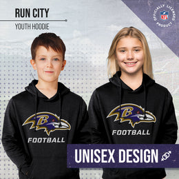 Baltimore Ravens NFL Youth Run City Hoodie- Kids Pro Football Pullover Sweatshirt- Officially Licensed - Black