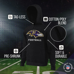 Baltimore Ravens NFL Youth Run City Hoodie- Kids Pro Football Pullover Sweatshirt- Officially Licensed - Black