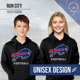 Buffalo Bills NFL Youth Run City Hoodie- Kids Pro Football Pullover Sweatshirt- Officially Licensed - Black