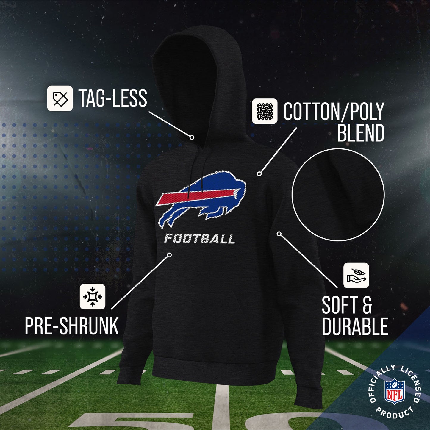 Buffalo Bills NFL Youth Run City Hoodie- Kids Pro Football Pullover Sweatshirt- Officially Licensed - Black