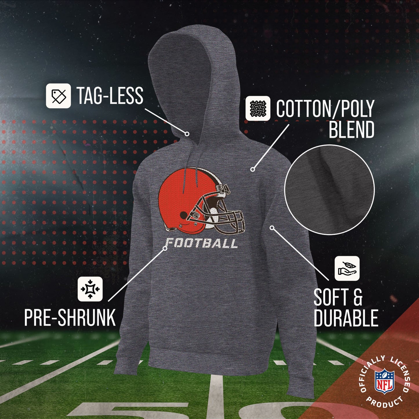 Cleveland Browns NFL Youth Run City Hoodie- Kids Pro Football Pullover Sweatshirt- Officially Licensed - Sport Gray