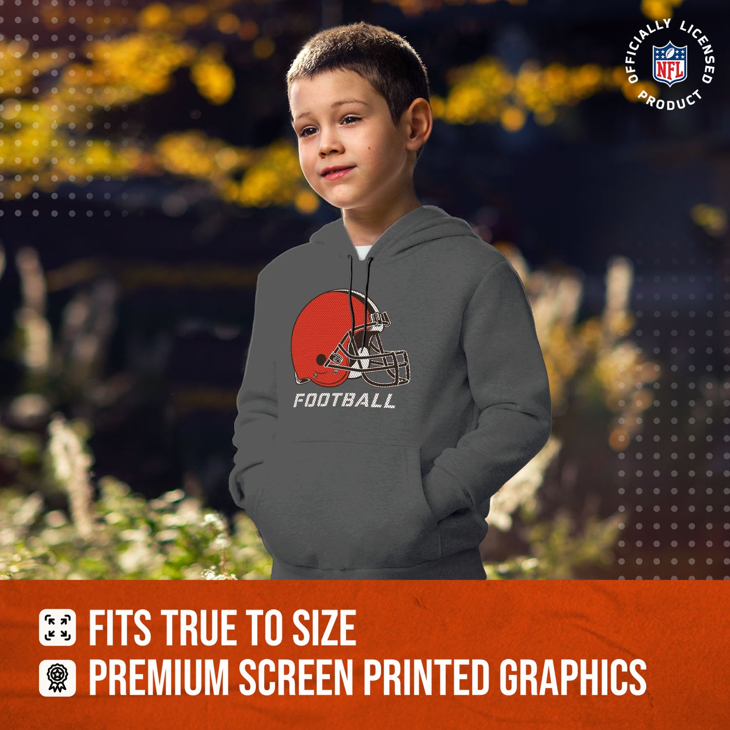 Cleveland Browns NFL Youth Run City Hoodie- Kids Pro Football Pullover Sweatshirt- Officially Licensed - Sport Gray