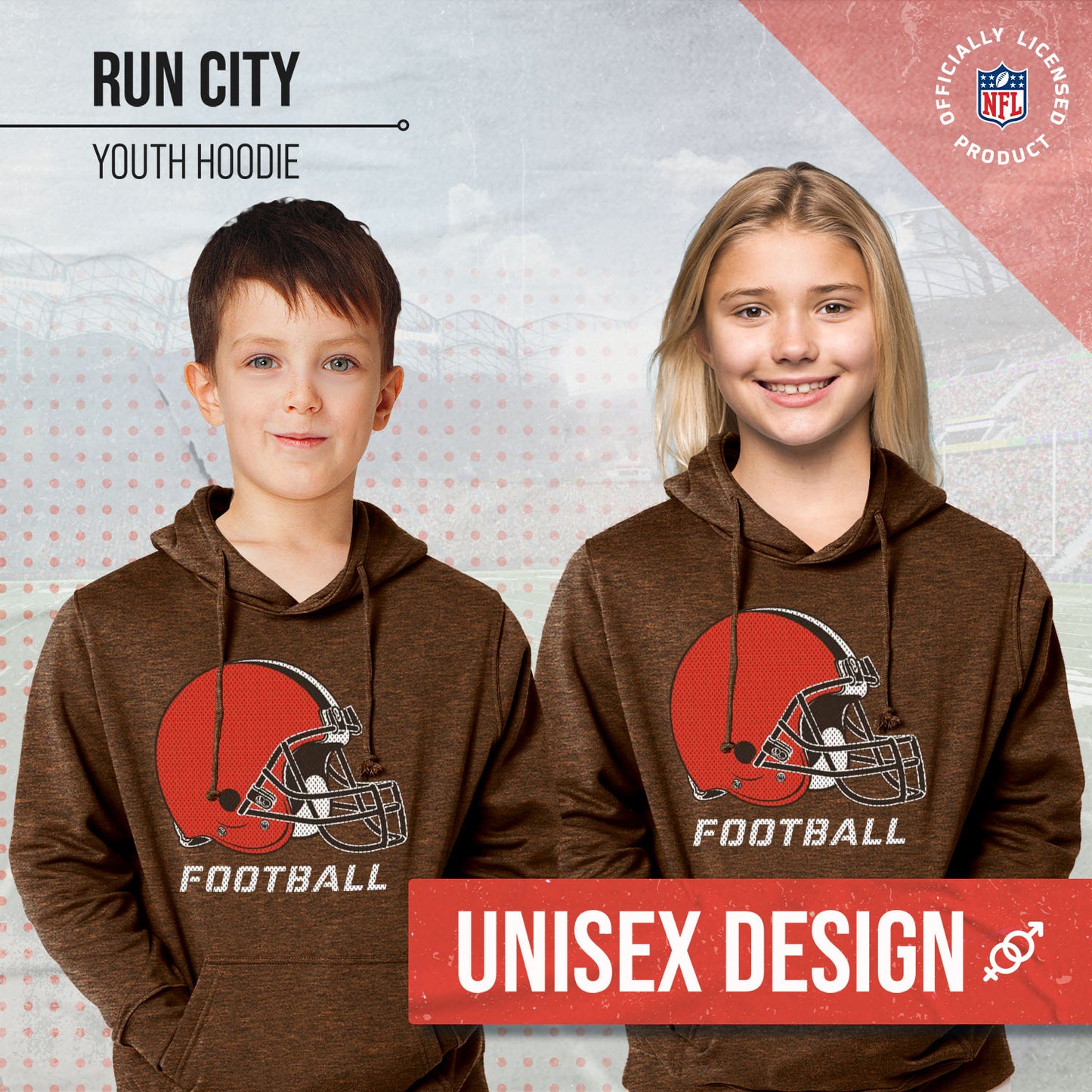 Cleveland Browns NFL Youth Run City Hoodie- Kids Pro Football Pullover Sweatshirt- Officially Licensed - Brown