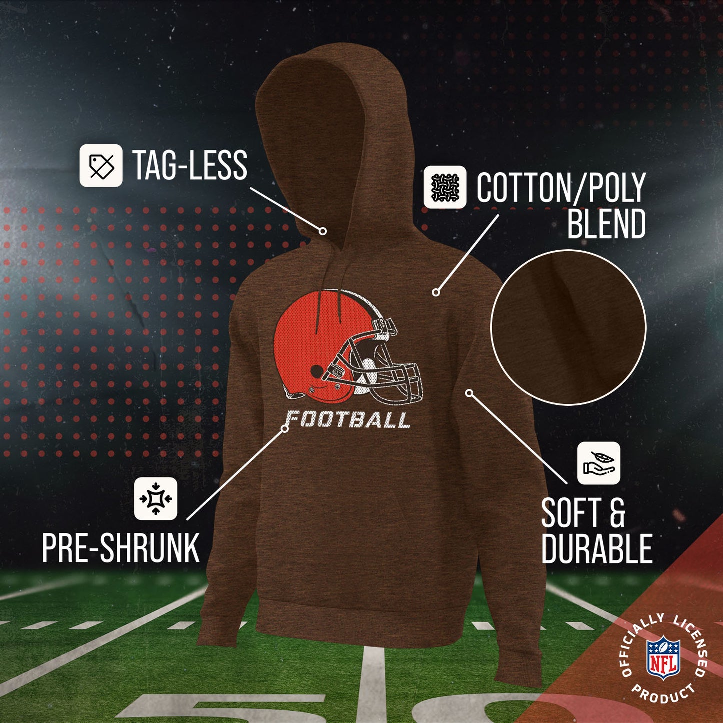 Cleveland Browns NFL Youth Run City Hoodie- Kids Pro Football Pullover Sweatshirt- Officially Licensed - Brown