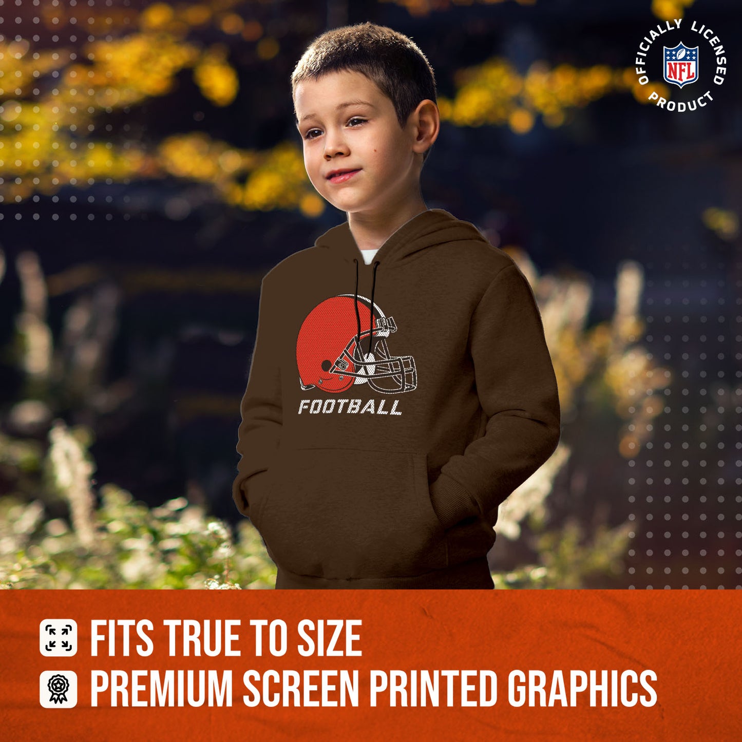 Cleveland Browns NFL Youth Run City Hoodie- Kids Pro Football Pullover Sweatshirt- Officially Licensed - Brown