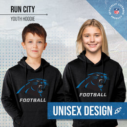 Carolina Panthers NFL Youth Run City Hoodie- Kids Pro Football Pullover Sweatshirt- Officially Licensed - Black