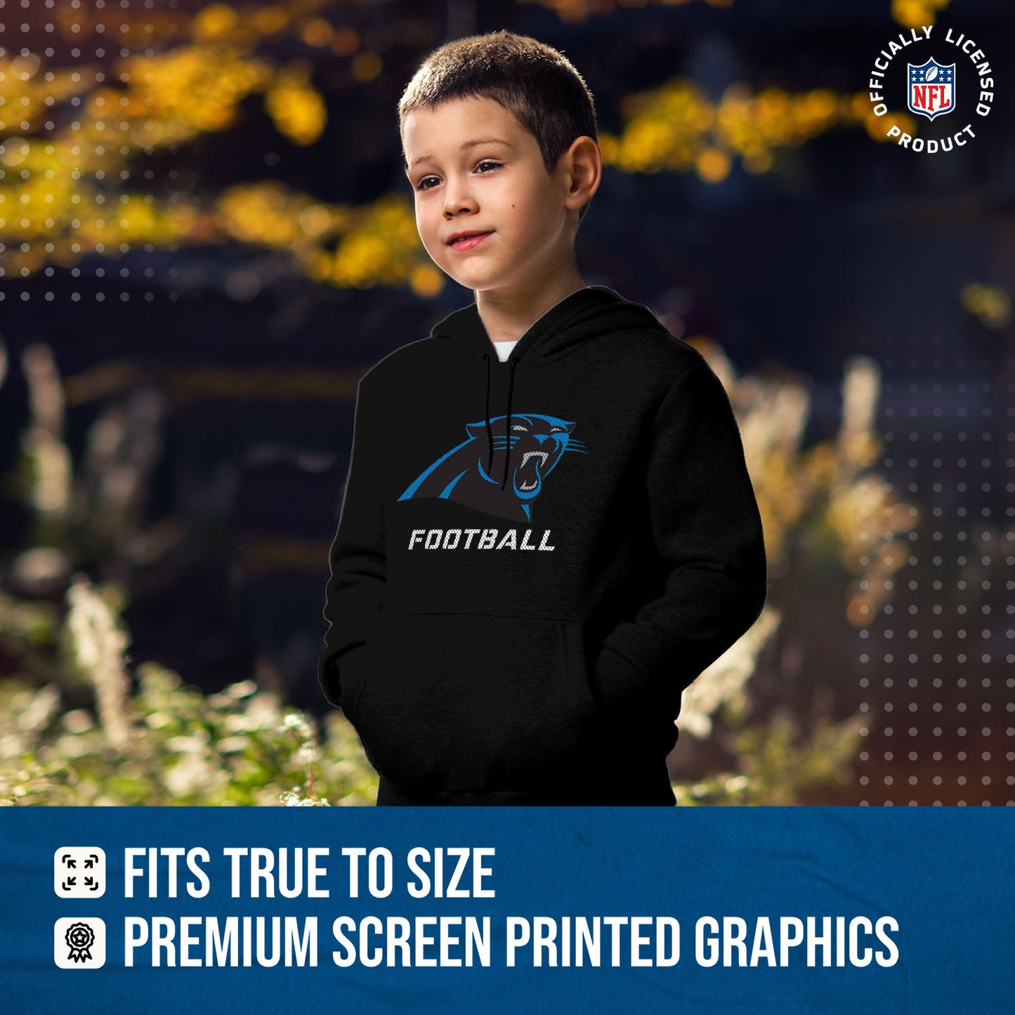 Carolina Panthers NFL Youth Run City Hoodie- Kids Pro Football Pullover Sweatshirt- Officially Licensed - Black