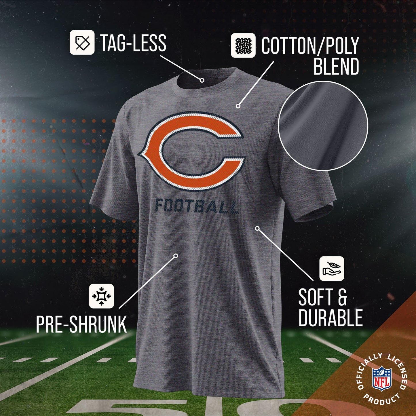 Chicago Bears NFL Youth Run City Tee - Sport Gray