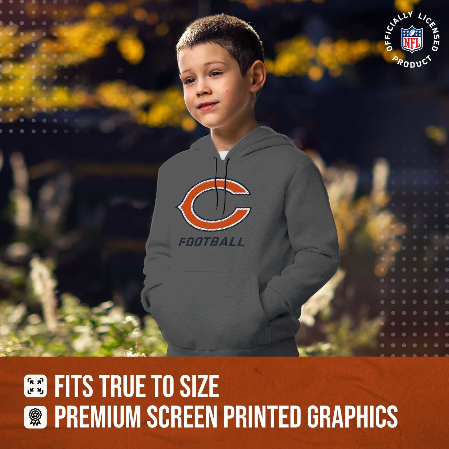 Chicago Bears NFL Youth Run City Hoodie- Kids Pro Football Pullover Sweatshirt- Officially Licensed - Sport Gray