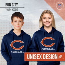 Chicago Bears NFL Youth Run City Hoodie- Kids Pro Football Pullover Sweatshirt- Officially Licensed - Navy