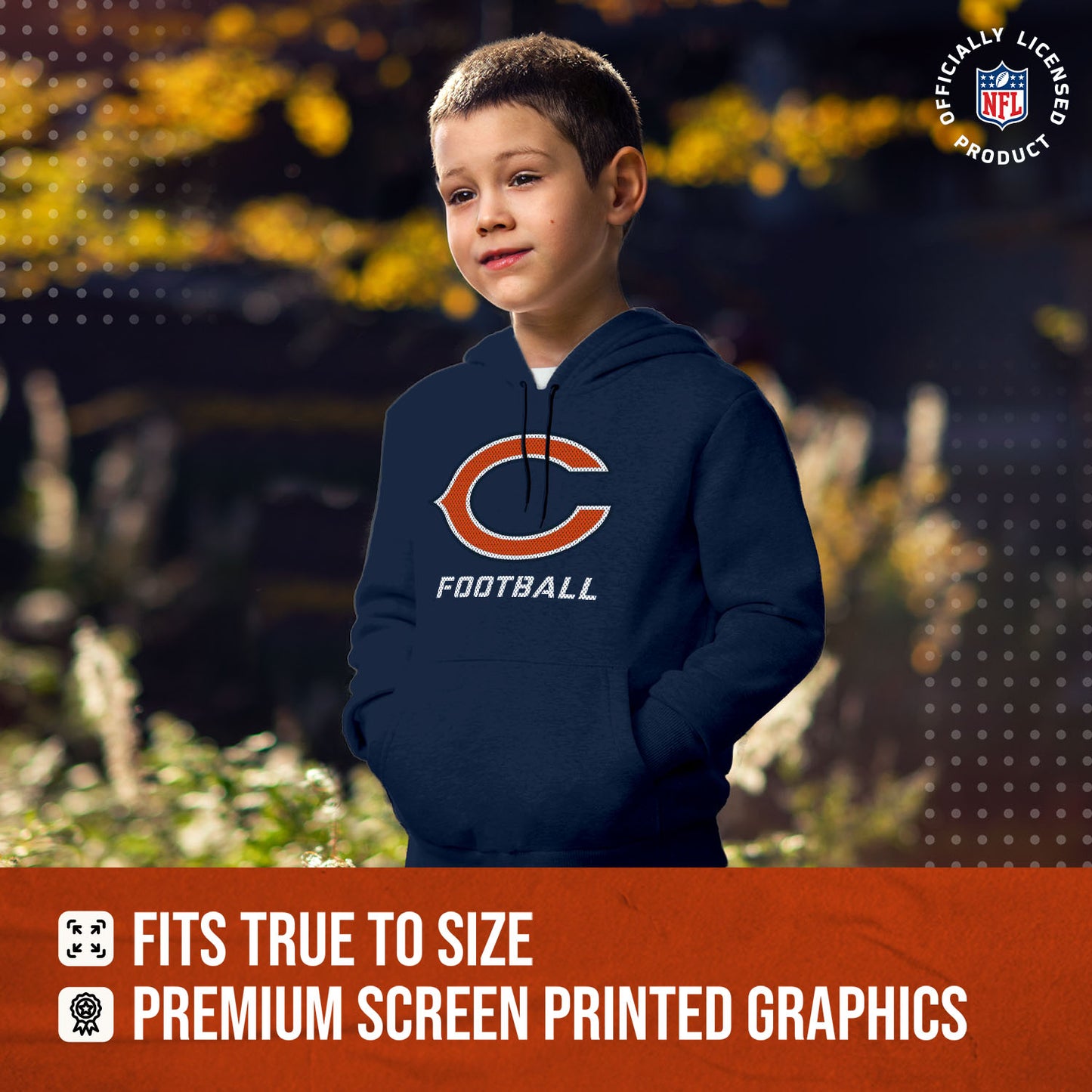 Chicago Bears NFL Youth Run City Hoodie- Kids Pro Football Pullover Sweatshirt- Officially Licensed - Navy