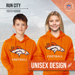 Denver Broncos NFL Youth Run City Hoodie- Kids Pro Football Pullover Sweatshirt- Officially Licensed - Orange