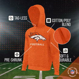Denver Broncos NFL Youth Run City Hoodie- Kids Pro Football Pullover Sweatshirt- Officially Licensed - Orange