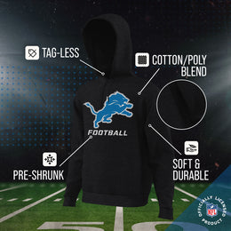 Detroit Lions NFL Youth Run City Hoodie- Kids Pro Football Pullover Sweatshirt- Officially Licensed - Black