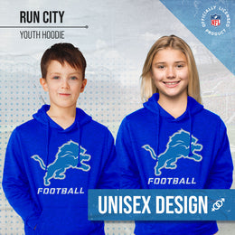 Detroit Lions NFL Youth Run City Hoodie- Kids Pro Football Pullover Sweatshirt- Officially Licensed - Royal