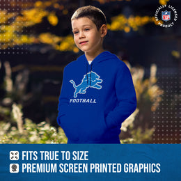 Detroit Lions NFL Youth Run City Hoodie- Kids Pro Football Pullover Sweatshirt- Officially Licensed - Royal
