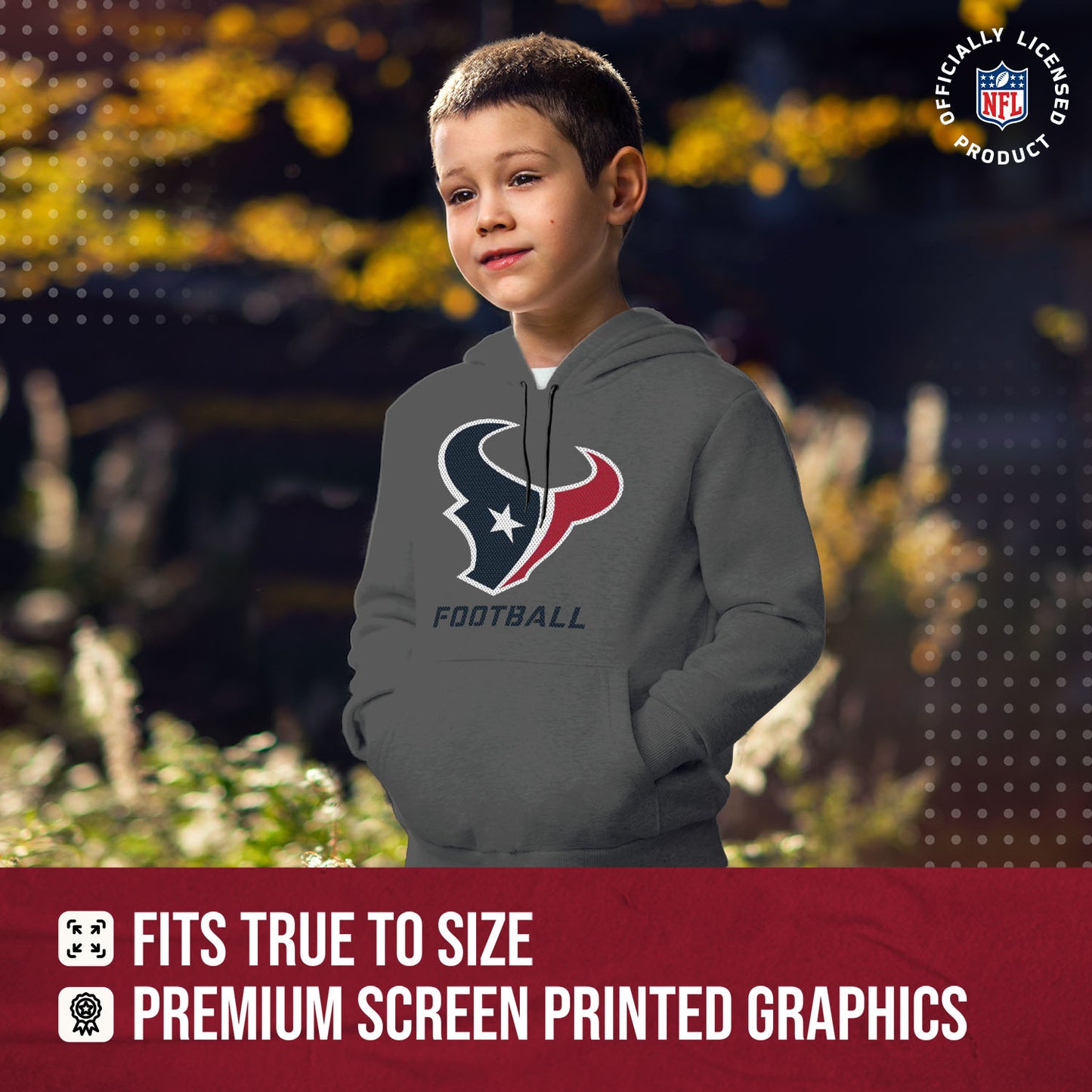 Houston Texans NFL Youth Run City Hoodie- Kids Pro Football Pullover Sweatshirt- Officially Licensed - Sport Gray