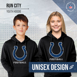 Indianapolis Colts NFL Youth Run City Hoodie- Kids Pro Football Pullover Sweatshirt- Officially Licensed - Black