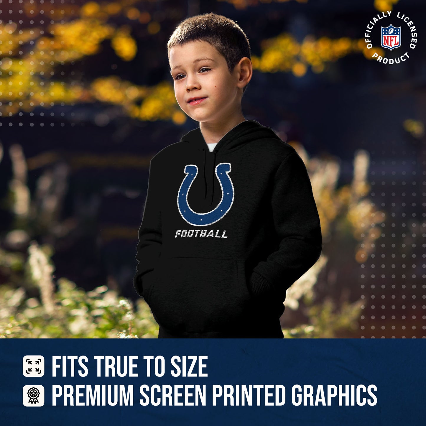 Indianapolis Colts NFL Youth Run City Hoodie- Kids Pro Football Pullover Sweatshirt- Officially Licensed - Black