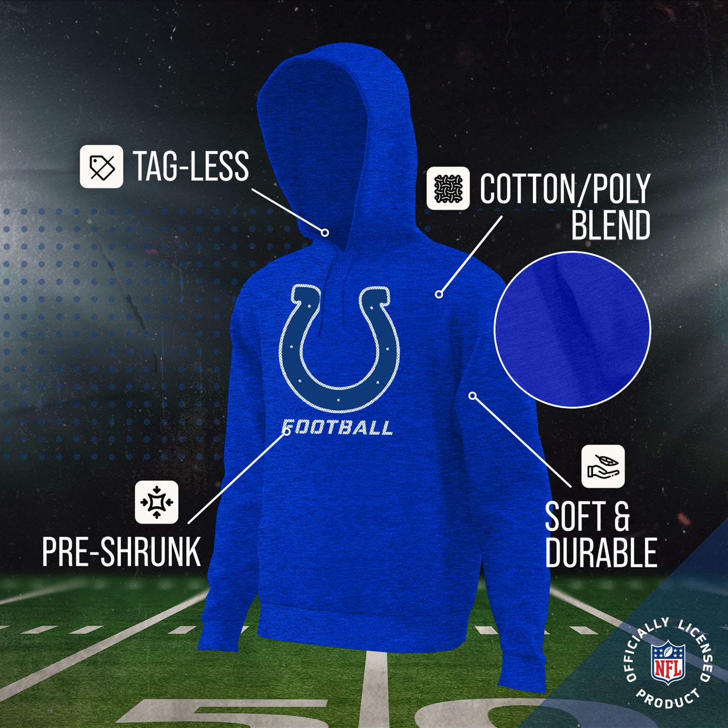 Indianapolis Colts NFL Youth Run City Hoodie- Kids Pro Football Pullover Sweatshirt- Officially Licensed - Royal
