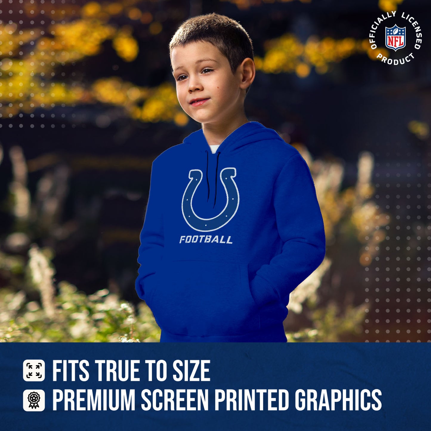 Indianapolis Colts NFL Youth Run City Hoodie- Kids Pro Football Pullover Sweatshirt- Officially Licensed - Royal