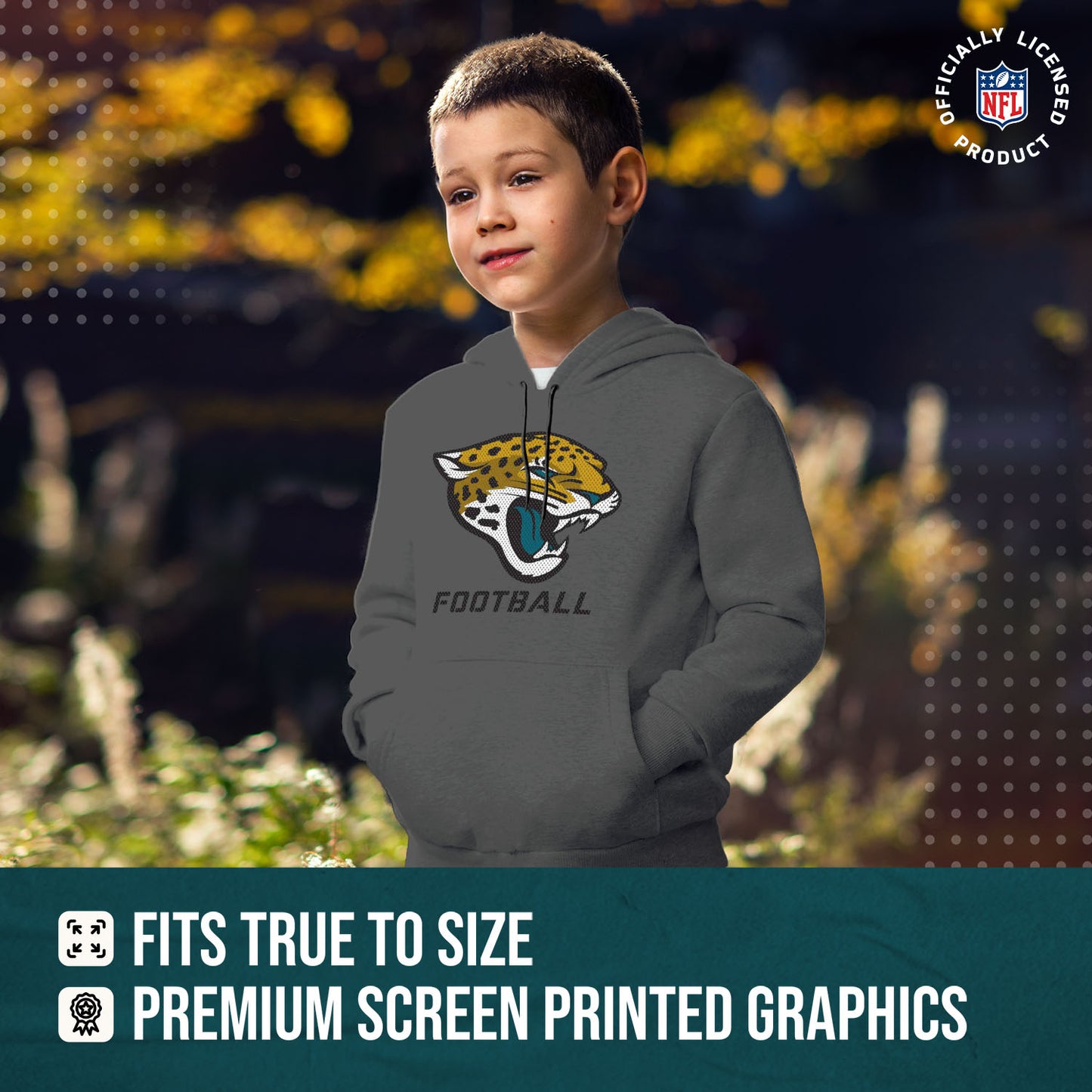Jacksonville Jaguars NFL Youth Run City Hoodie- Kids Pro Football Pullover Sweatshirt- Officially Licensed - Sport Gray
