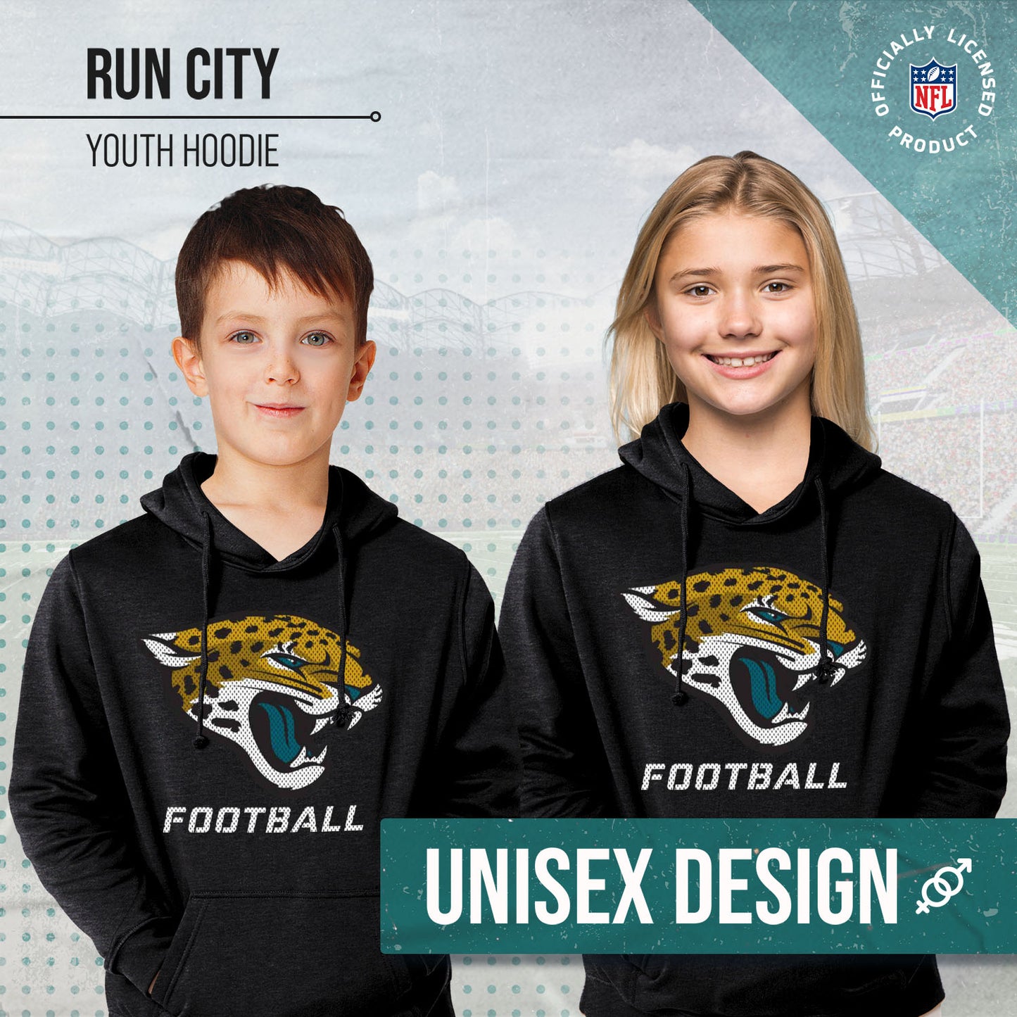 Jacksonville Jaguars NFL Youth Run City Hoodie- Kids Pro Football Pullover Sweatshirt- Officially Licensed - Black