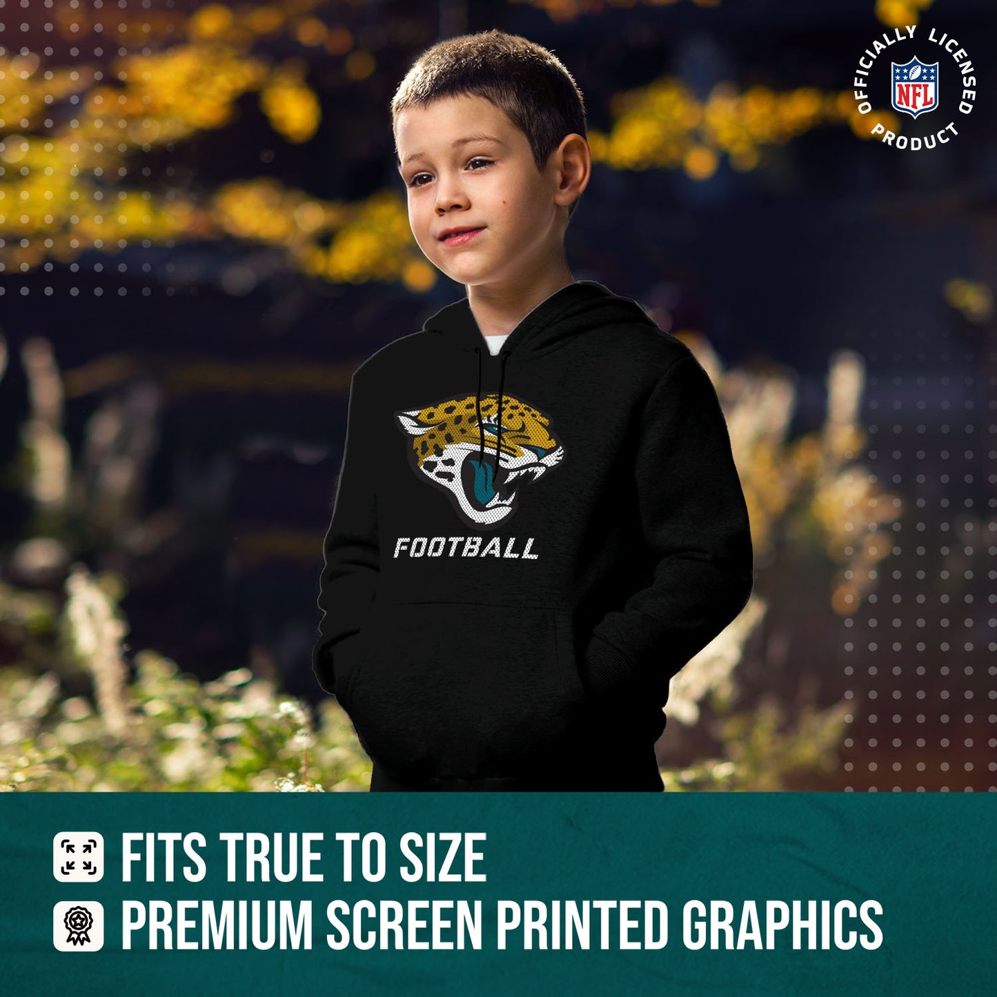 Jacksonville Jaguars NFL Youth Run City Hoodie- Kids Pro Football Pullover Sweatshirt- Officially Licensed - Black