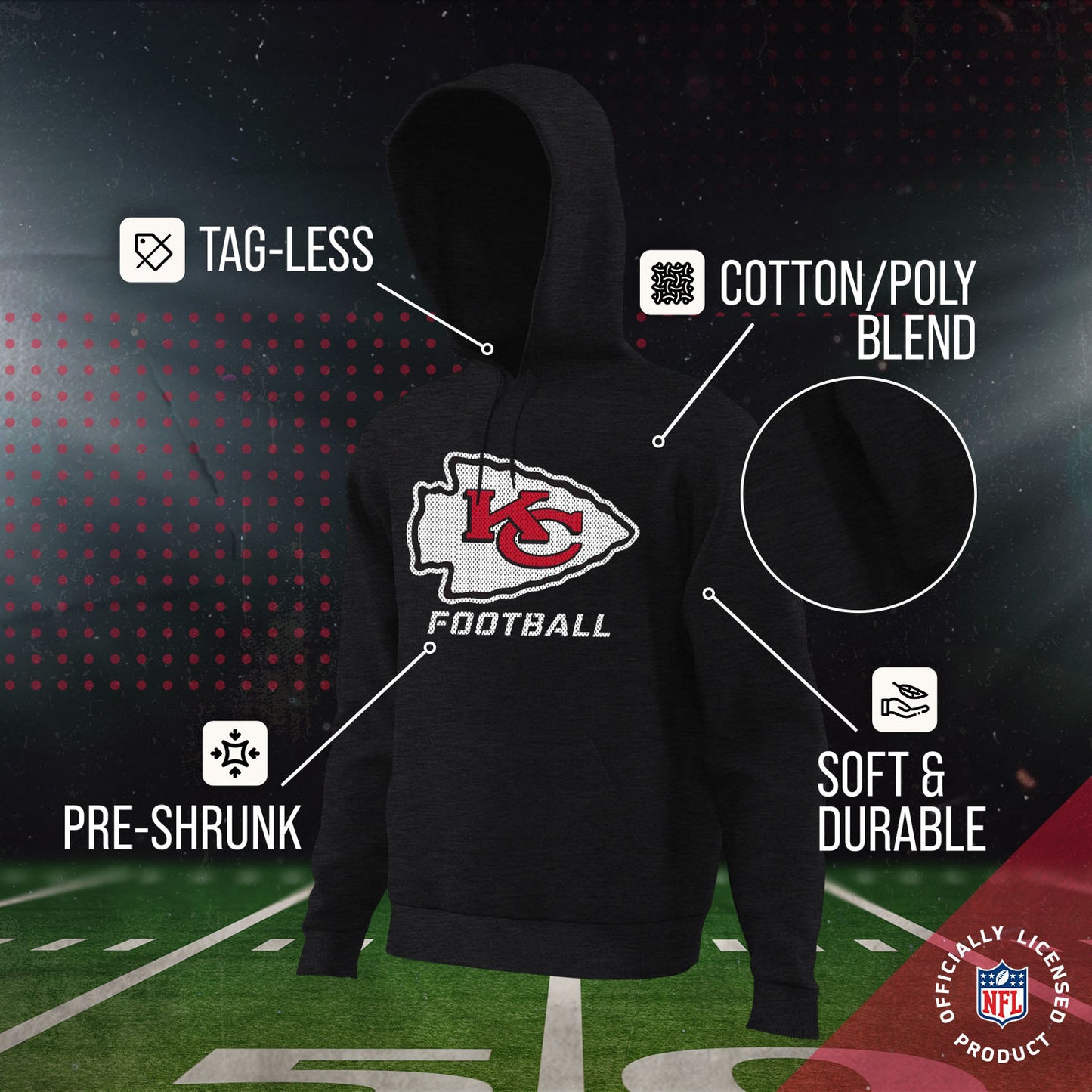 Kansas City Chiefs NFL Youth Run City Hoodie- Kids Pro Football Pullover Sweatshirt- Officially Licensed - Black