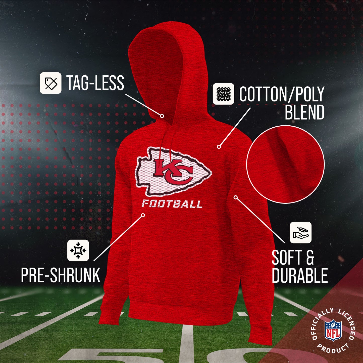 Kansas City Chiefs NFL Youth Run City Hoodie- Kids Pro Football Pullover Sweatshirt- Officially Licensed - Red