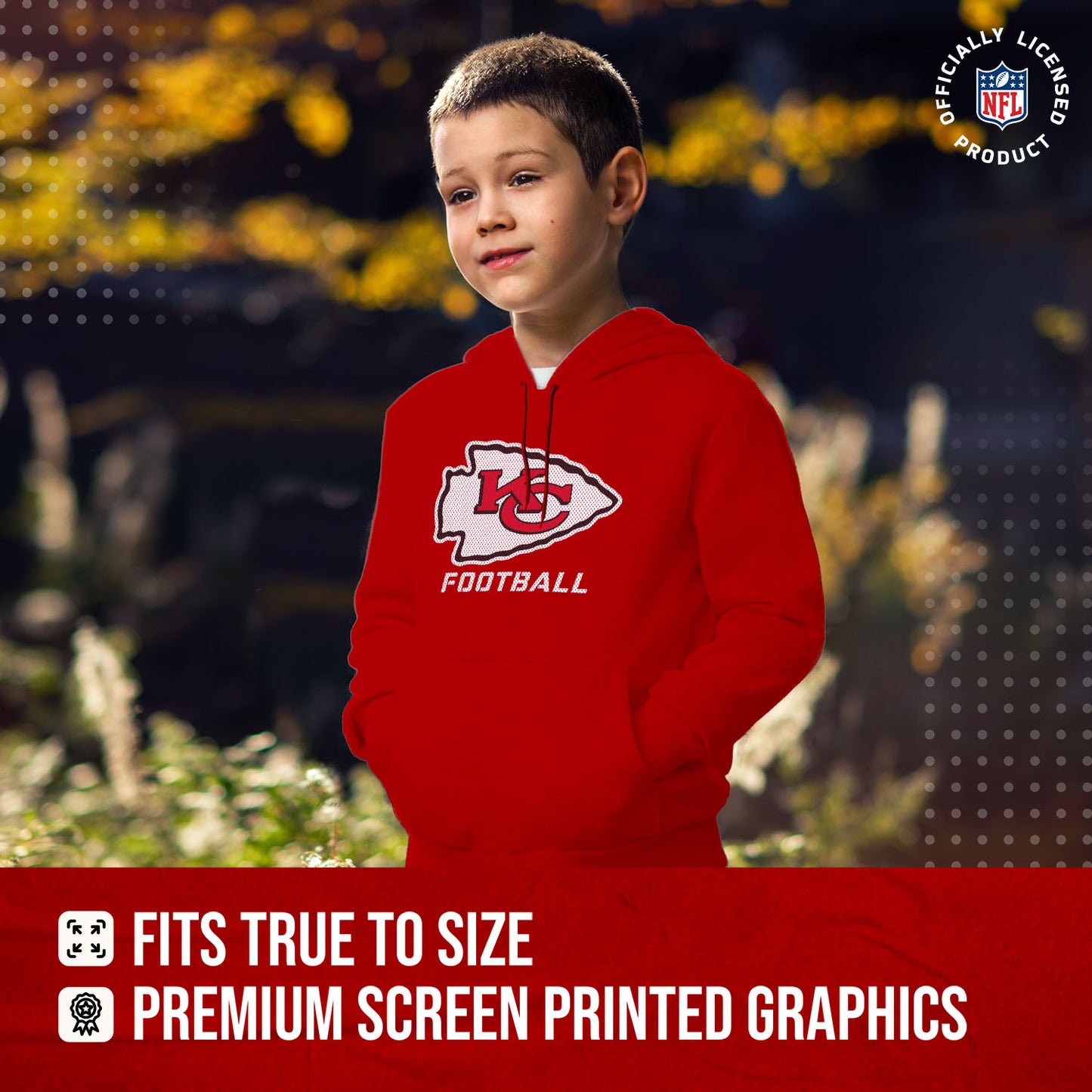 Kansas City Chiefs NFL Youth Run City Hoodie- Kids Pro Football Pullover Sweatshirt- Officially Licensed - Red