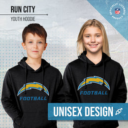Los Angeles Chargers NFL Youth Run City Hoodie- Kids Pro Football Pullover Sweatshirt- Officially Licensed - Black